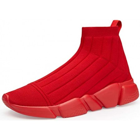 Men's Running Shoes Breathable Knit Slip On Sneakers Lightweight Athletic Shoes Casual Sports Shoes High Top All Red