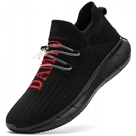 Mens Trail Running Tennis Shoes Walking Slip On Athletic Non-slip Gym Sneakers Wide Fashion Jogging Breathable Sport Shoes for Men Black