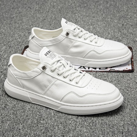 Summer New Pure Leather White Shoes Men's Trend Casual Shoes Sneakers Men's Shoes White Trendy Shoes