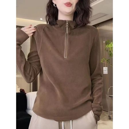 Half-Zip Sweatshirt Women's Velvet Thickened Bottoming Shirt Top