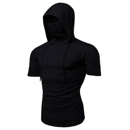 Men's Personality Simple Stretch Fitness Mens Suit Hooded Short Sleeve T-Shirt