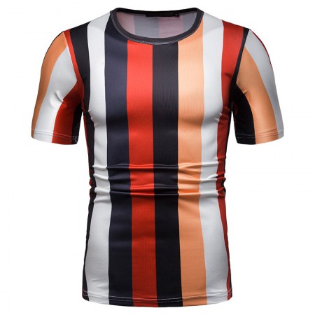 New Summer Men's Short-Sleeved T-Shirt Mens Contrast Striped Slim Casual T-Shirt