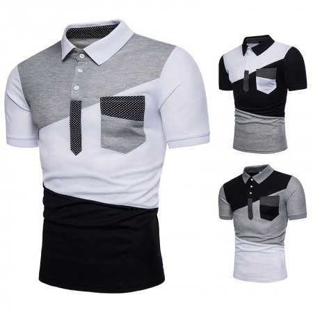 New Men's Irregular Color Matching Stitching Short Sleeve Polo