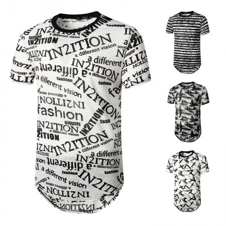 Summer Men's English Jacquard Fashion Hipster Hip-Hop Short-Sleeved T-Shirt